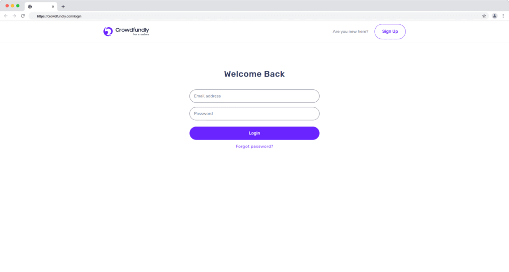 Crowdfundly for creators - login page